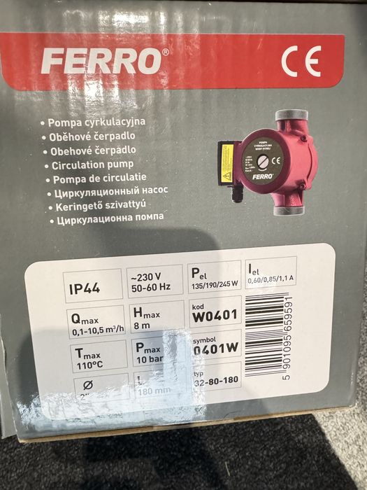 FERRO pompa cyrkulacyjna C.W.U 32 / 80 / 180 DO WODY PITNEJ W0401