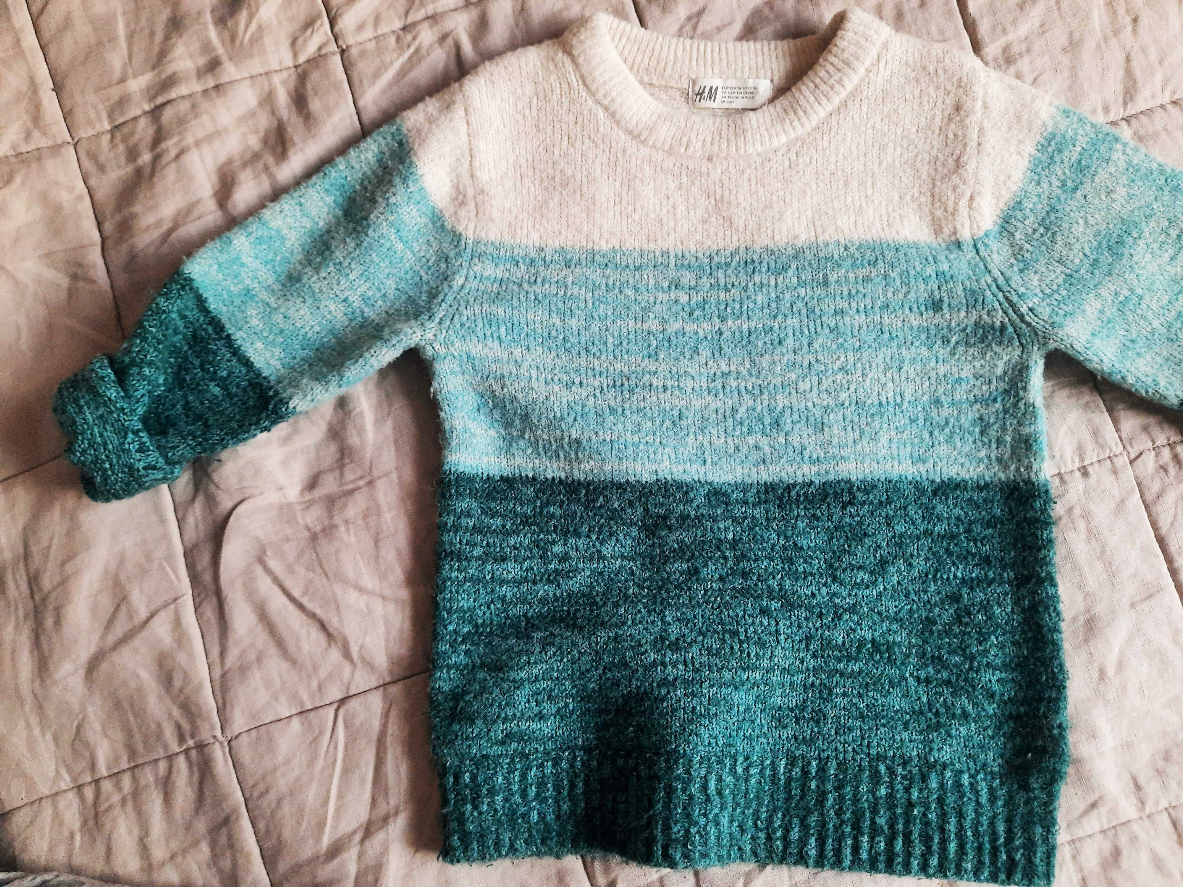 Sweter H&M, jumper, ombre, rozm.110/116, wiosenny, turkus