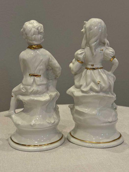 Duże figurki 95 zł/kpl. chłopca i dziewczyny porcelana zdobiona złotem