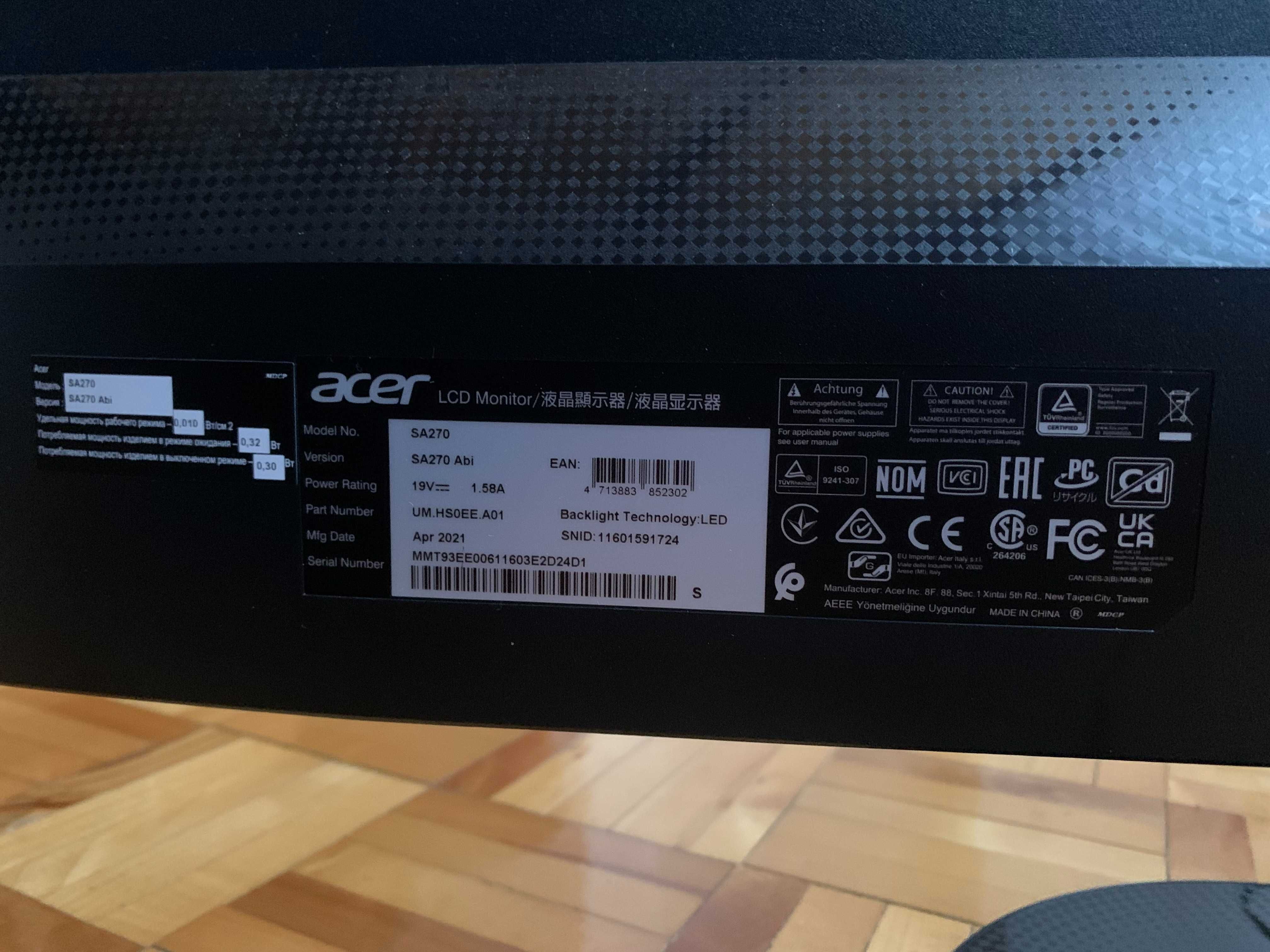 Monitor LED 27"Acer SA270ABI czarny