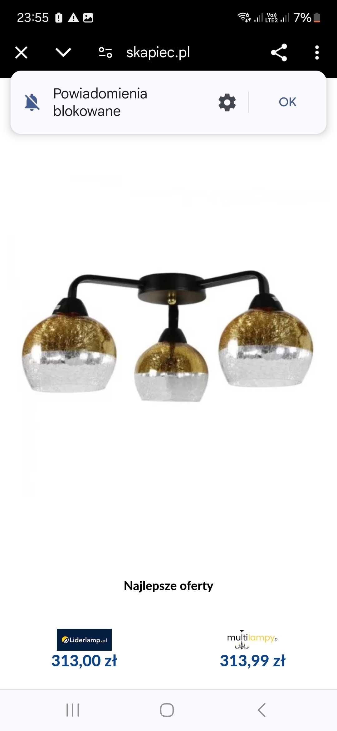Lampa sufitowa czarno-złota szklane klosz 3x60W Cromina Gold Candellux