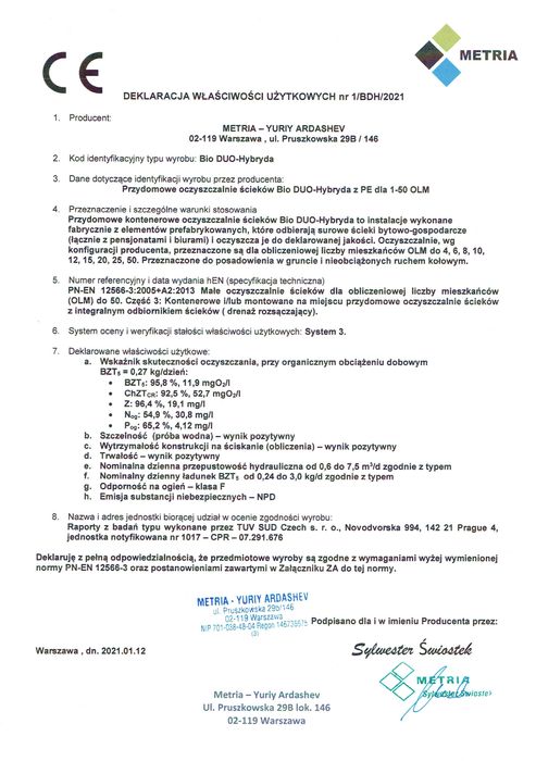 Przydomowa Biologiczna Oczyszczalnia Ścieków BIO DUO-HYBRYDA 4 MONTAŻ