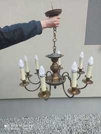 Lampa żyrandol 8-ramienny mosiężny mosiądz retro vintage antyk prl