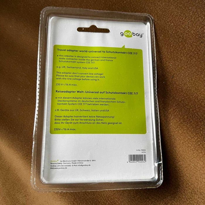 Переходник питания Goobay IEC M/F +USA/UK/Swiss/Italy адаптер 16A