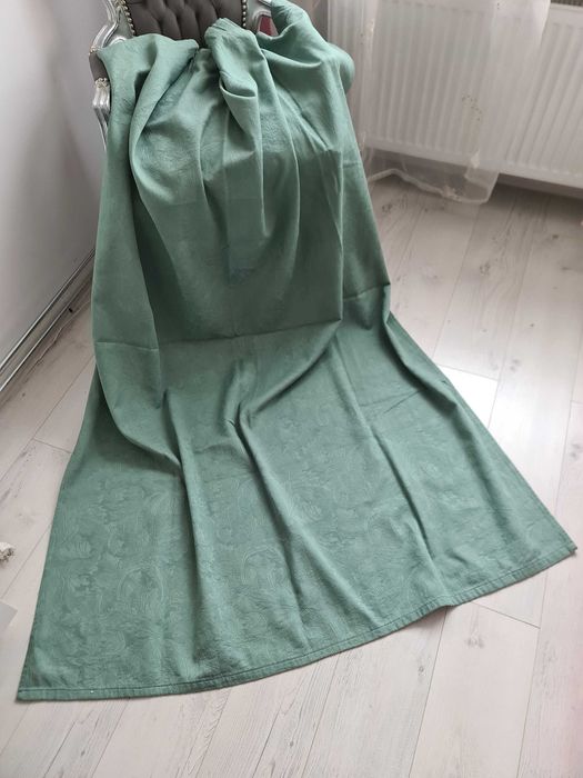 Piękna zasłona vintage szałwiowa bawełniana kotara miętowa zielona