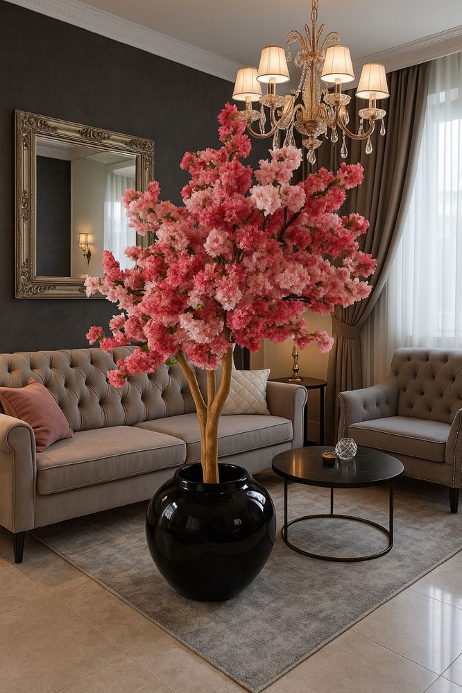 Drzewko naturalny pień kwiat wiśni  dekoracja wnetrz salon loft hotel