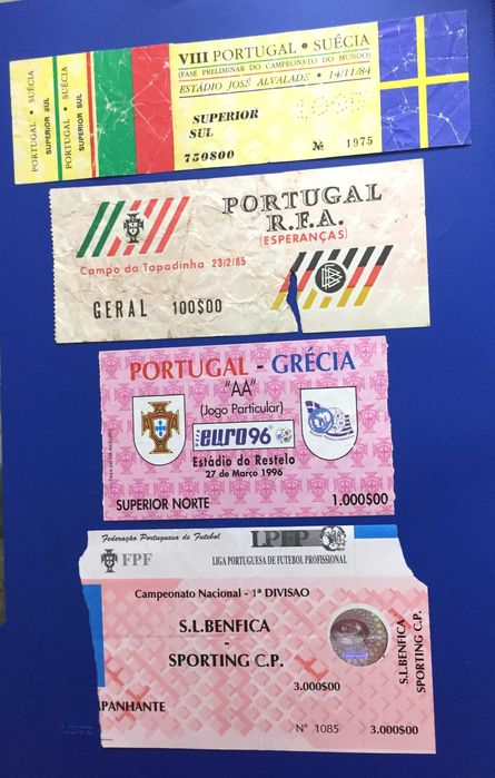 bilhetes antigos de FUTEBOL - lote de 4 exemplares
