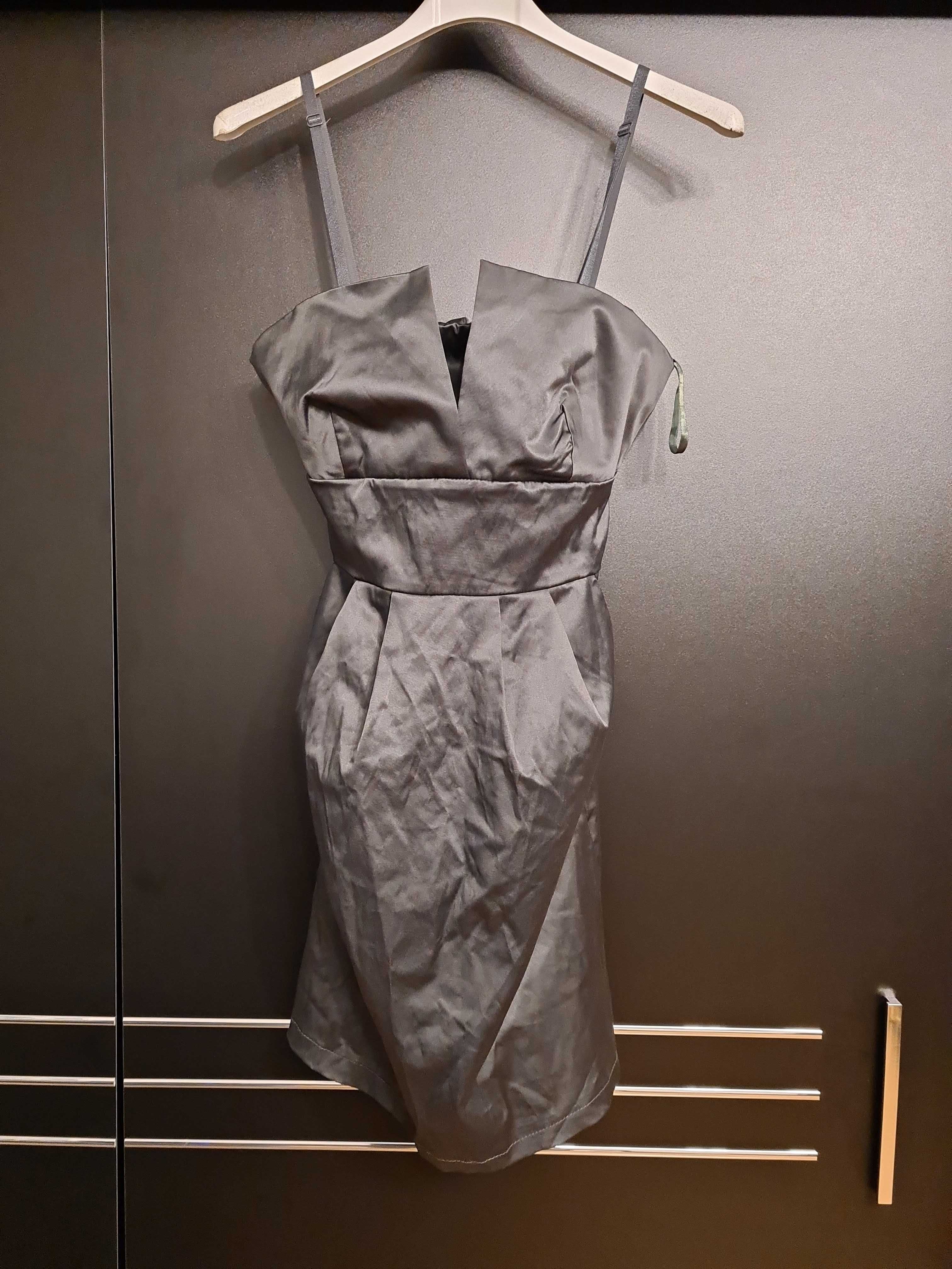 Grafitowa satynowa sukienka mini rozmiar L Calliope