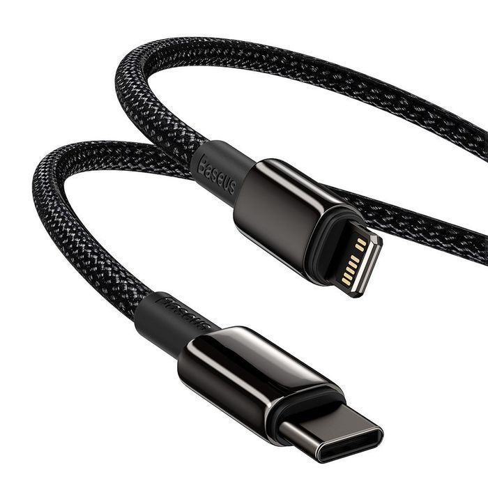 Kabel USB Typ C - Lightning, Nylonowy Oplot, 20W, 2m, Czarny