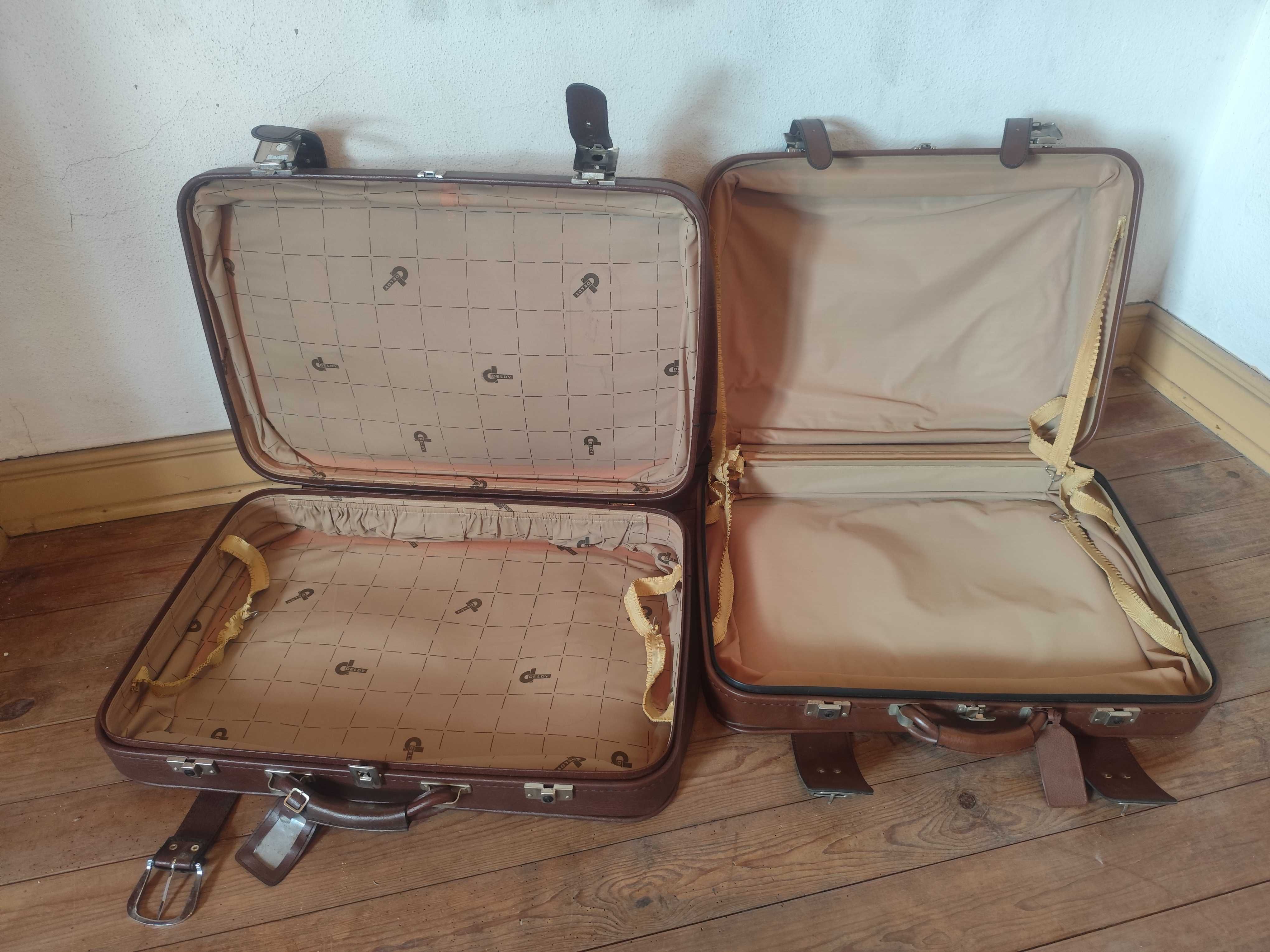 Conjunto de 2 malas de viagem em pele vintage