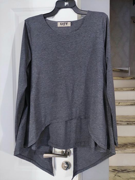 Grafitowa bluzka z rozcięciem na plecach, oversize,  2 warstwy, r. XL