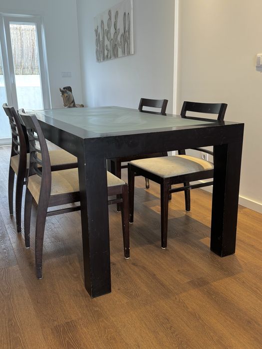 Mesa de Madeira Maciça Tampo em Vidro