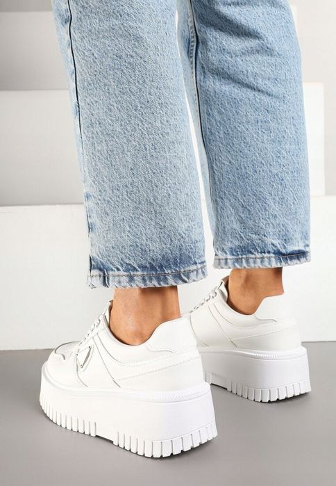Białe Sneakersy na Platformie z Tłoczeniem R 40