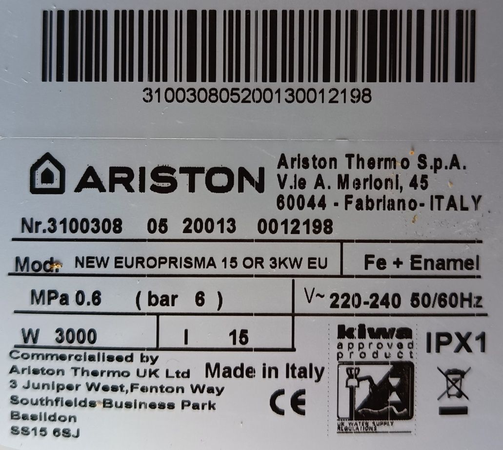 Ariston elektryczny podgrzewacz wody Andris Lux 15 L