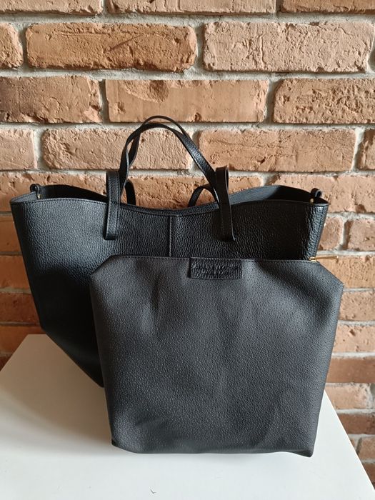 Torebka włoska skóra naturalna na ramię i do ręki czarna