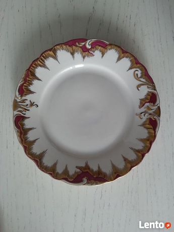 Talerz deserowy fi 16,5 cm porcelana Ćmielów Rococo Rokoko purpura