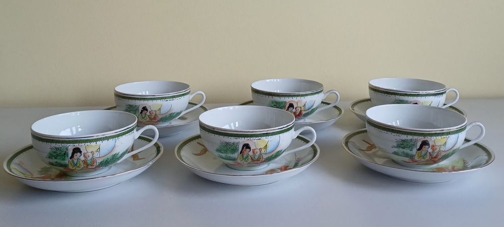 Chiński zestaw do herbaty ręcznie zdobiony lata 70-te XX w