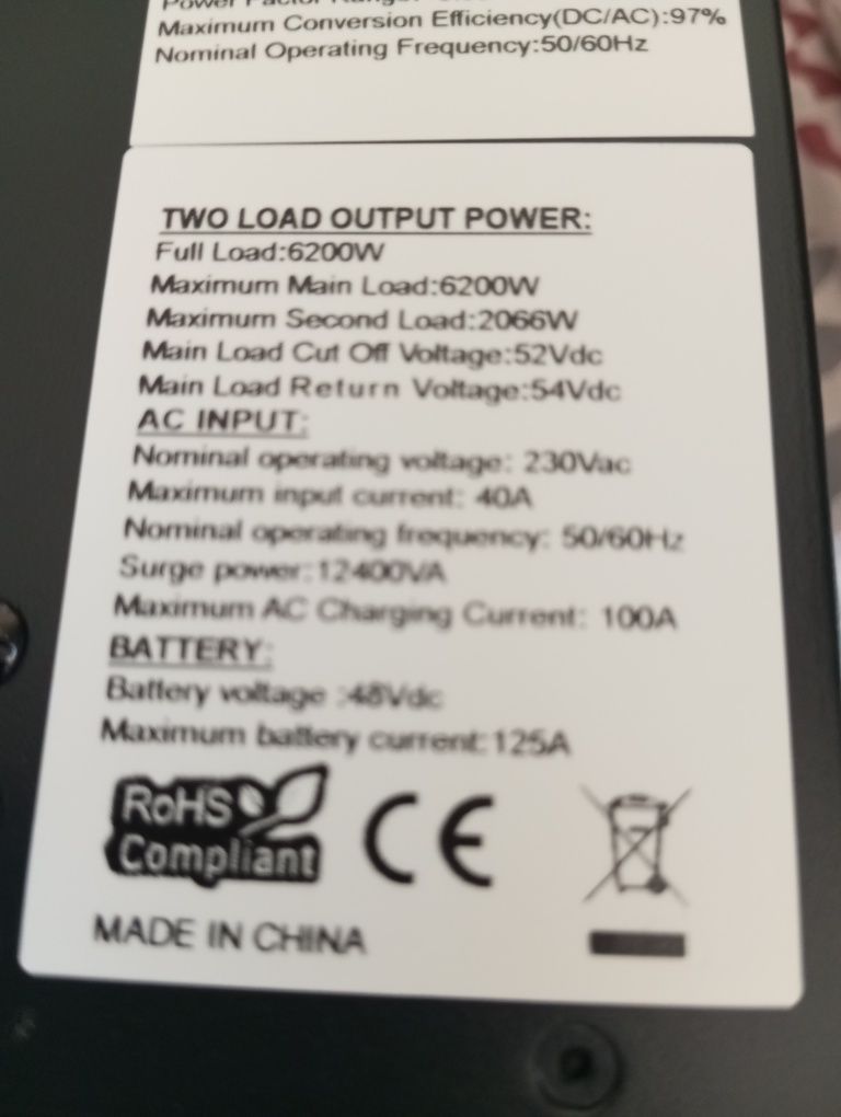 Гибридный инвертор PowMr POW-HVM6.2M-48V-N, 48 В, 6200 Вт
