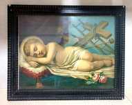 Amorosa antiga estampa colorida / quadro - Menino Jesus à dormir