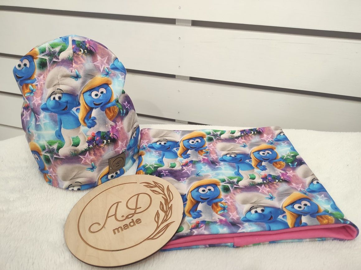 Komplet czapka komin Smerfy bawełniane Ostatni 50-54 cm