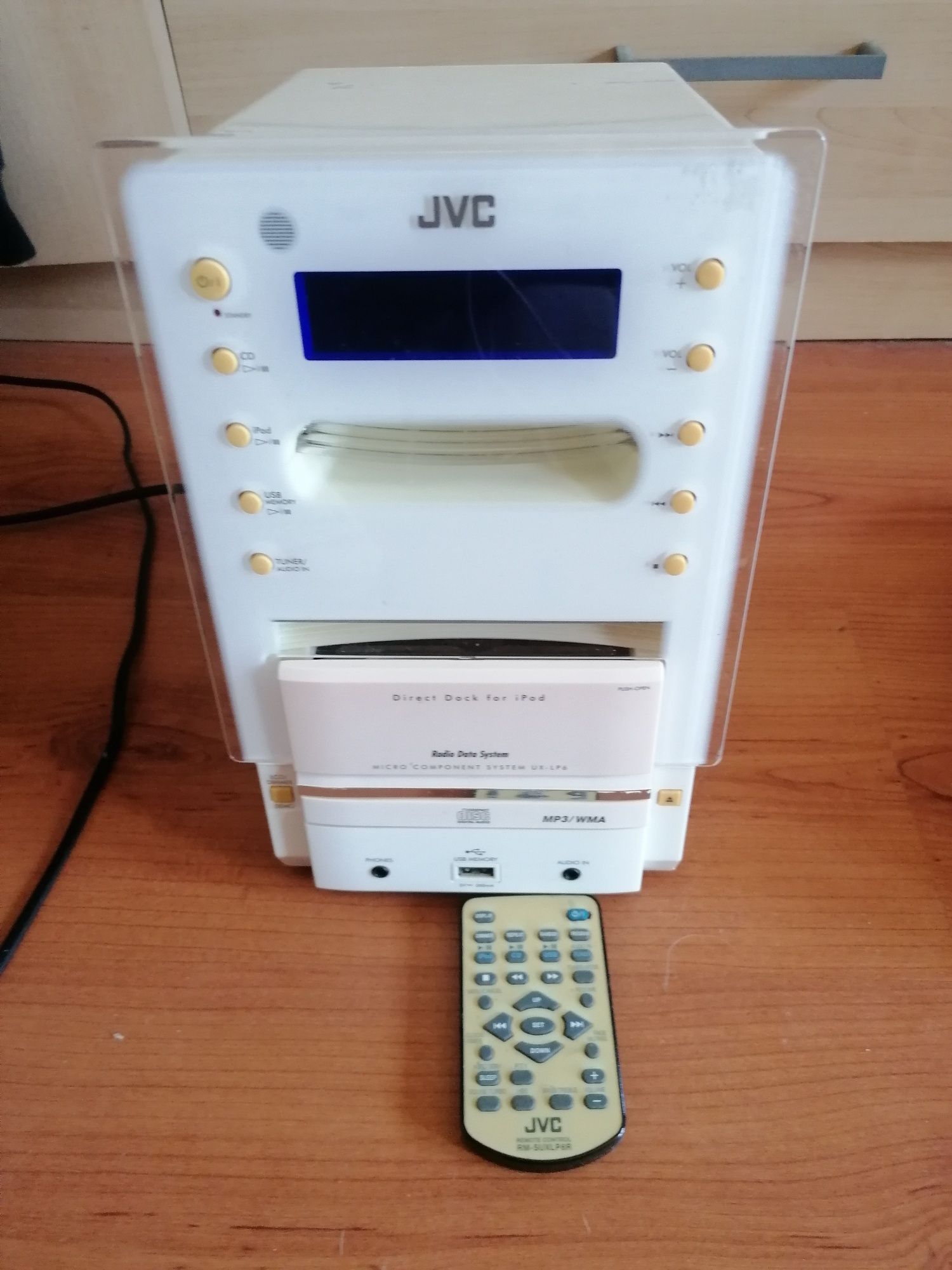 Sistema de Som JVC com CD, USB, Rádio e Dock para iPod + Comando