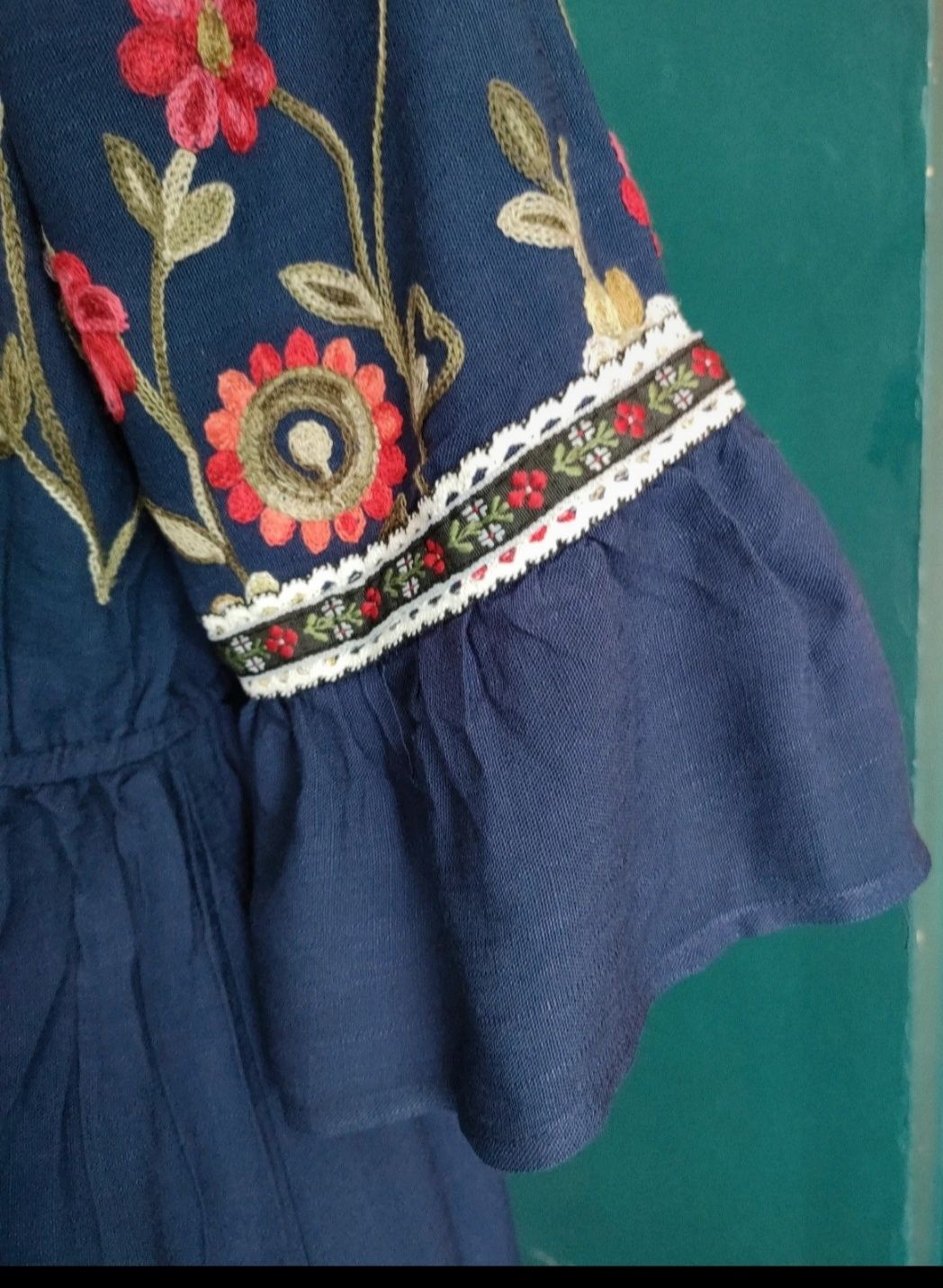 Lniana sukienka haftowana boho, 100% len L