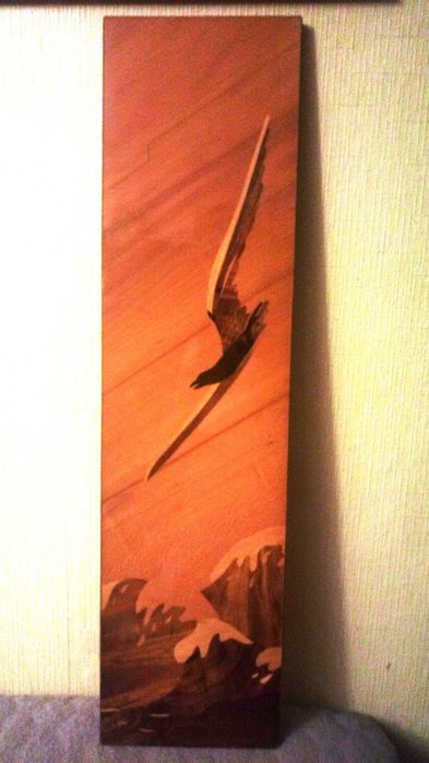 Панно, картина "Буревестник" 21*82см. Шпон, лак.