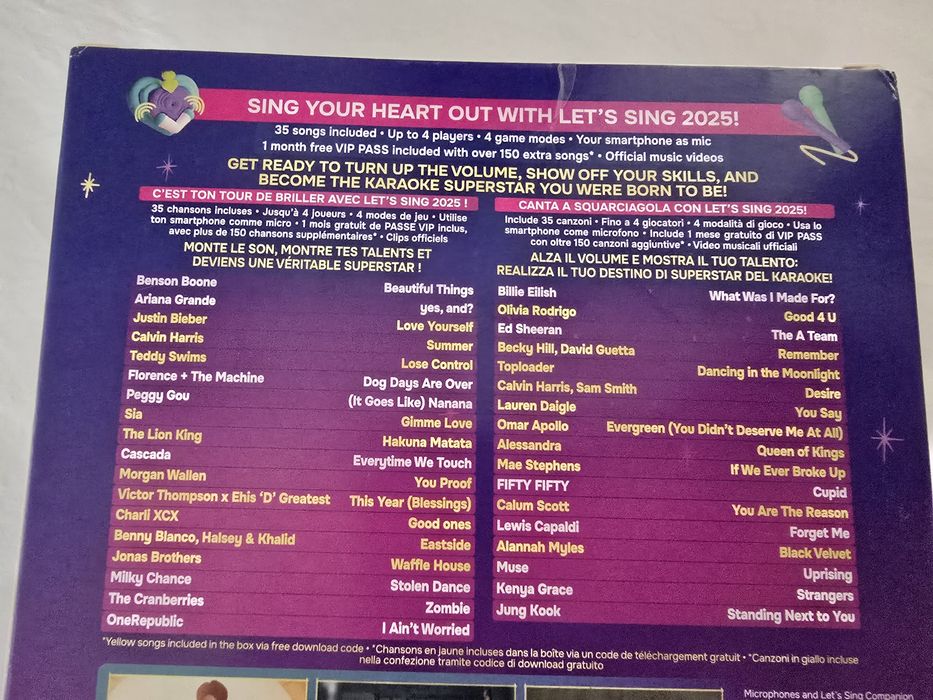 Let's Sing 2025 + 2 Microfones 
Compatível com PS5
Genero do jogo músi