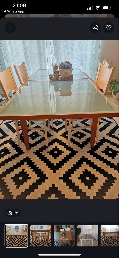 Conjunto mesa jantar 4 cadeiras e 2 capa almofadas