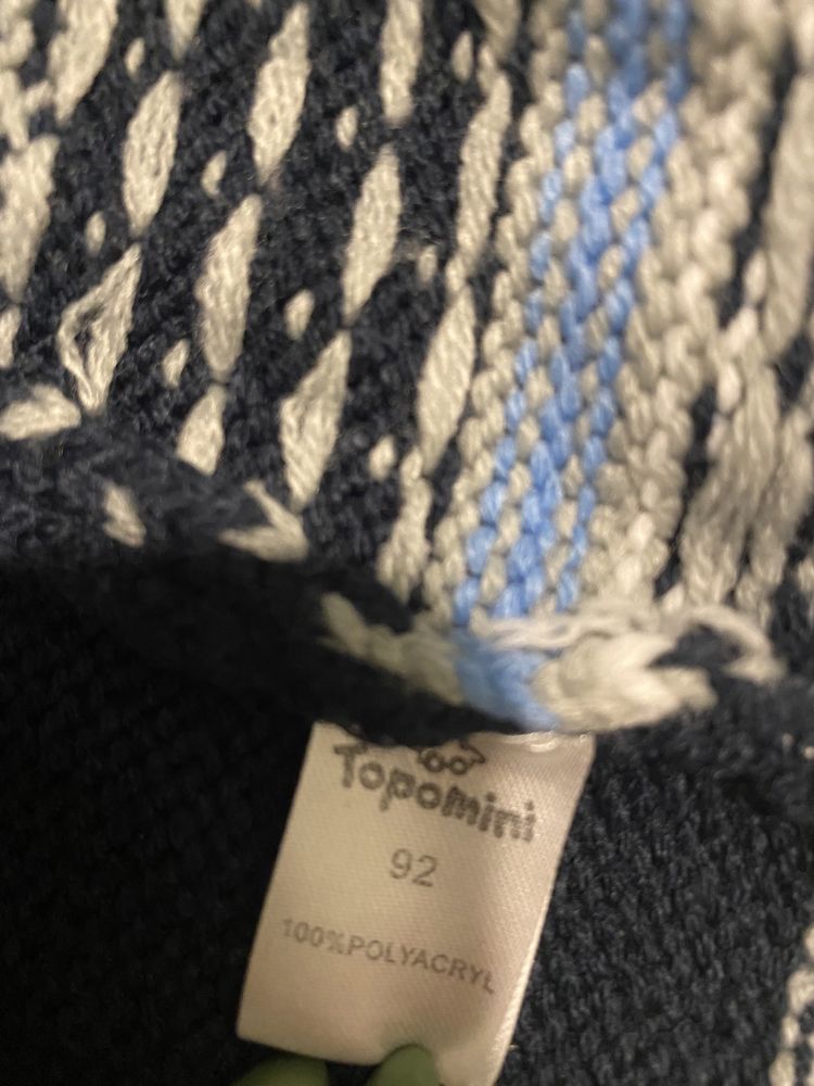 Теплая кофта на змейке свитер Topomini для мальчика 92 см 2 3 года