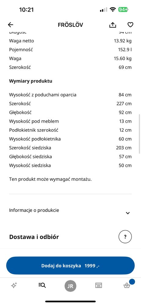 Ikea Froslov sofa nierozkładana