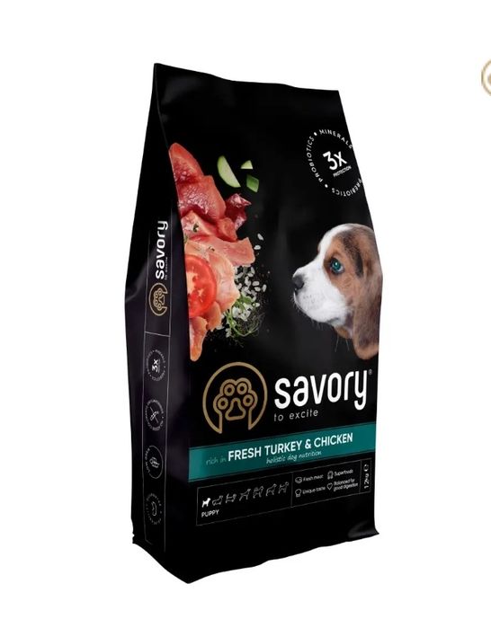 Сухой корм для щенков Savory Puppy Fresh 12 кг - индейка и курица