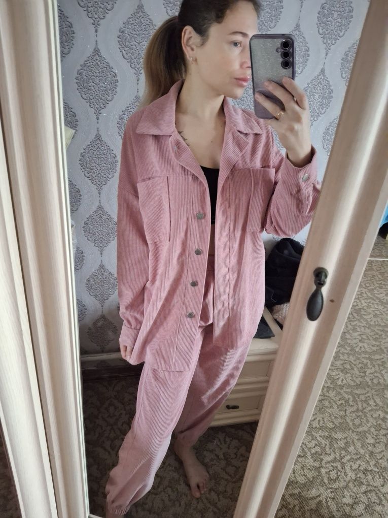 Вельветовий костюм в рубчик з рубашкою