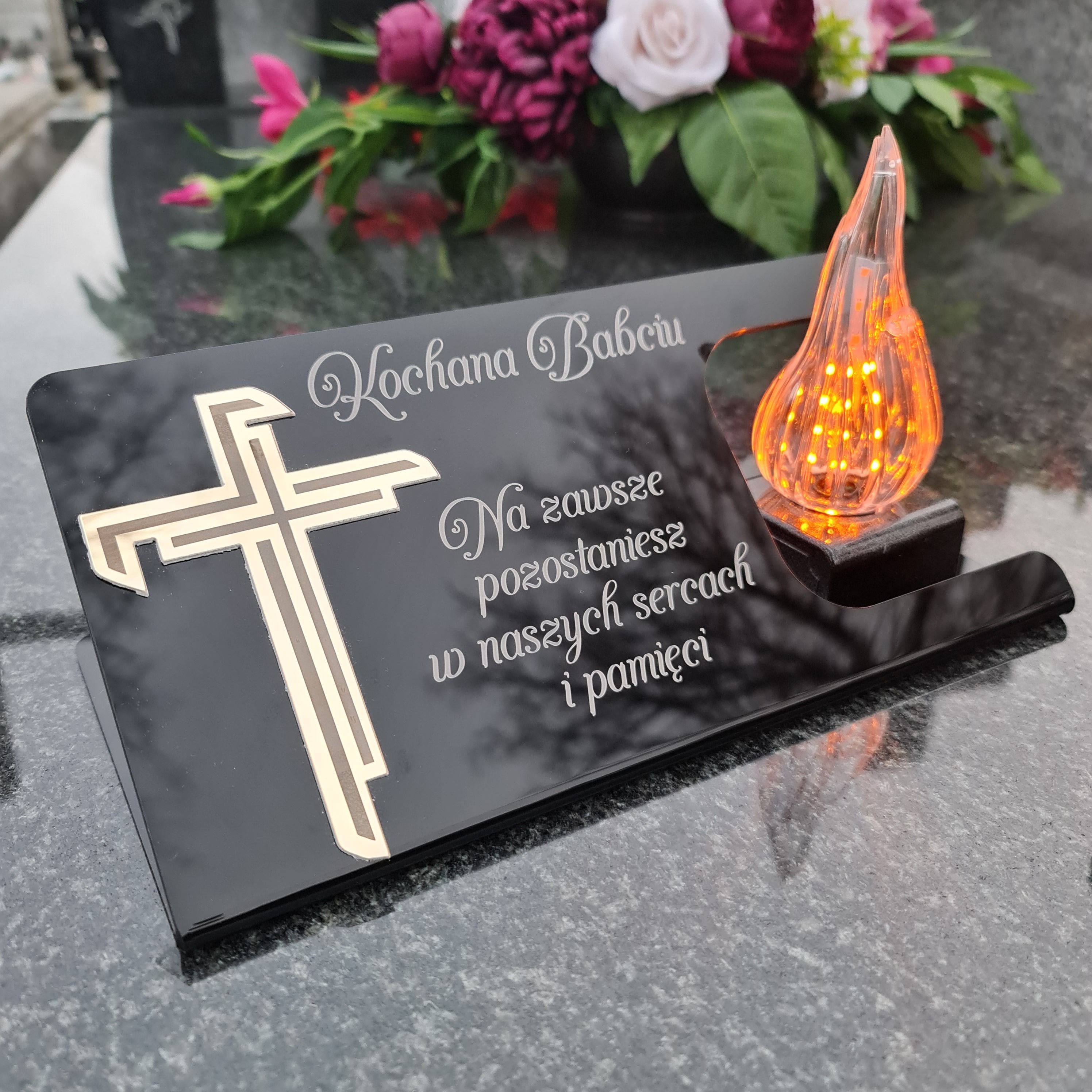 DEKORACJA na grób ZNICZ podstawka na cmentarz LAMPKA LED