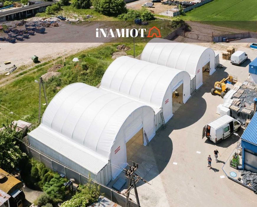 Zadaszenie kontenerowe 10x6 na blokach bet. PVC 900g, boks na kruszywa