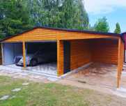 Garaż blaszany 6x6 + wiata 3x6 | drewnopodobny