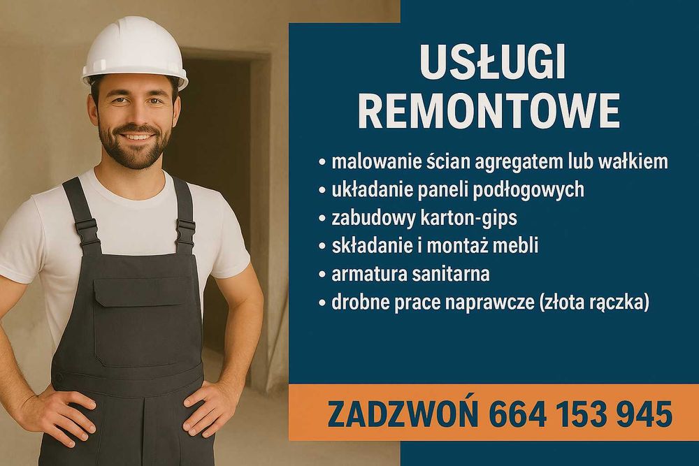 usługi remontowe, malowanie ścian, układanie paneli, zabudowy gk
