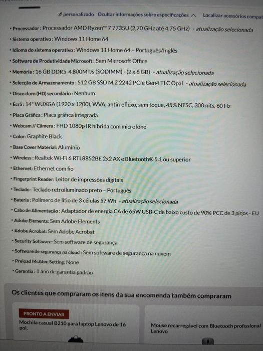 Lenovo thinkpad E14 Gen6 AMD Ryzen7 16gb memoria 512gb RAM