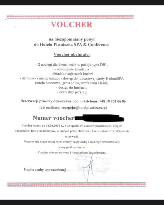 Voucher do hotelu Piwniczna SPA & Conference z wyżywieniem dla 2 osób