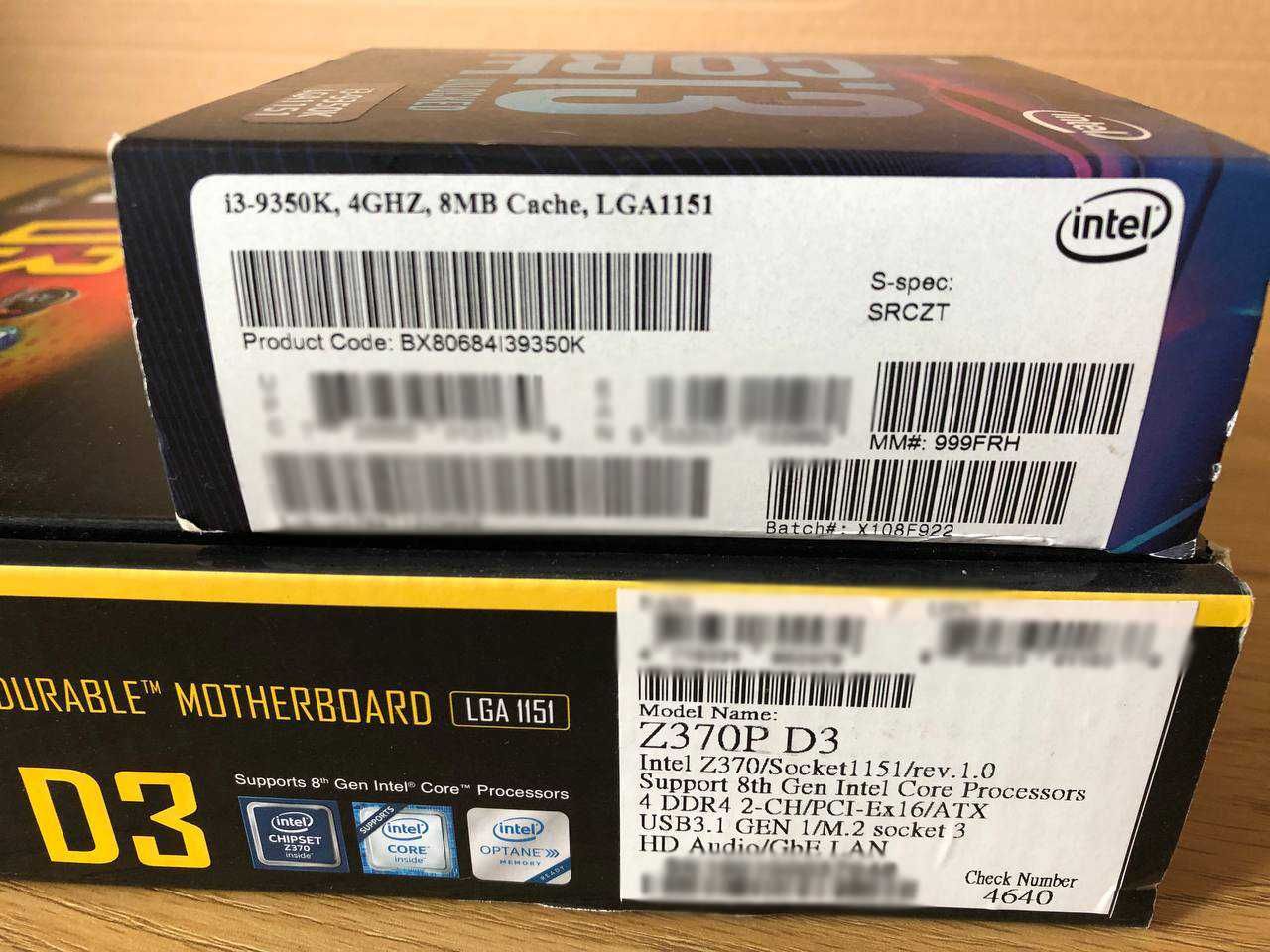 Комплект Gigabyte Z370P D3 + Intel Core i3-9350K