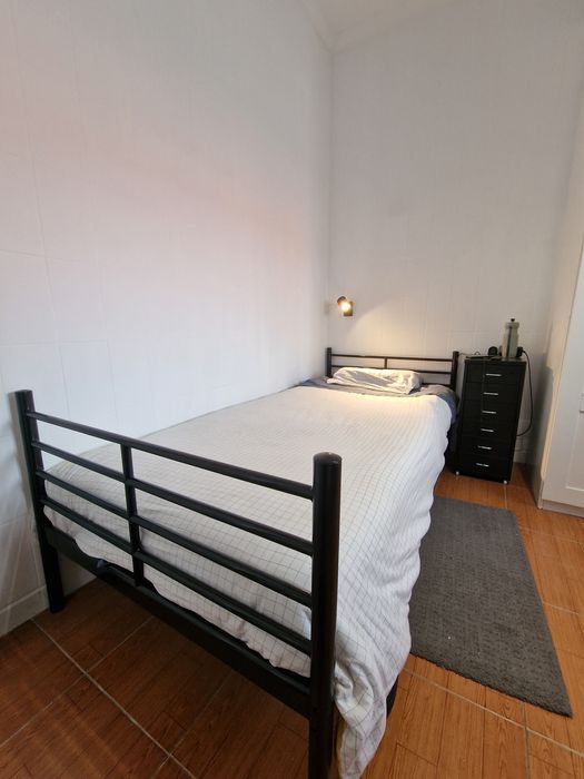 Cama de Solteiro em Metal, Preto Brilhante + Colchão 200x90