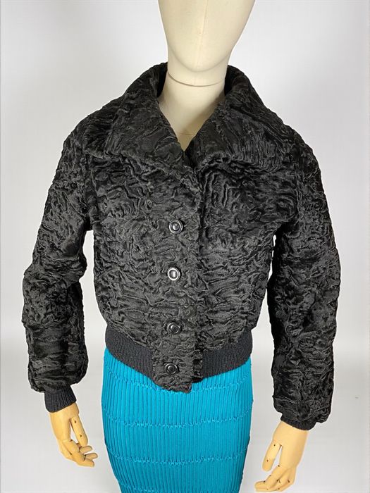 Kurtka z futra naturalnego karakuł, czarna, XS, stan igła!