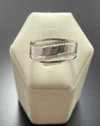 Srebrny pierścionek obrączka z cyrkoniami Ag925 r18