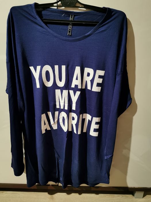 Bluzka koszulka Fawori długi rękaw damska granatowa napisy 40 L