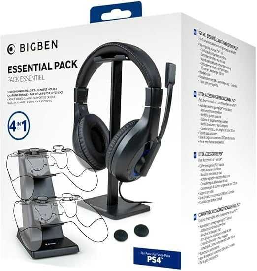 Zestaw akcesoriów PS4: Słuchawki, stacja ładująca do padów, stojak,
