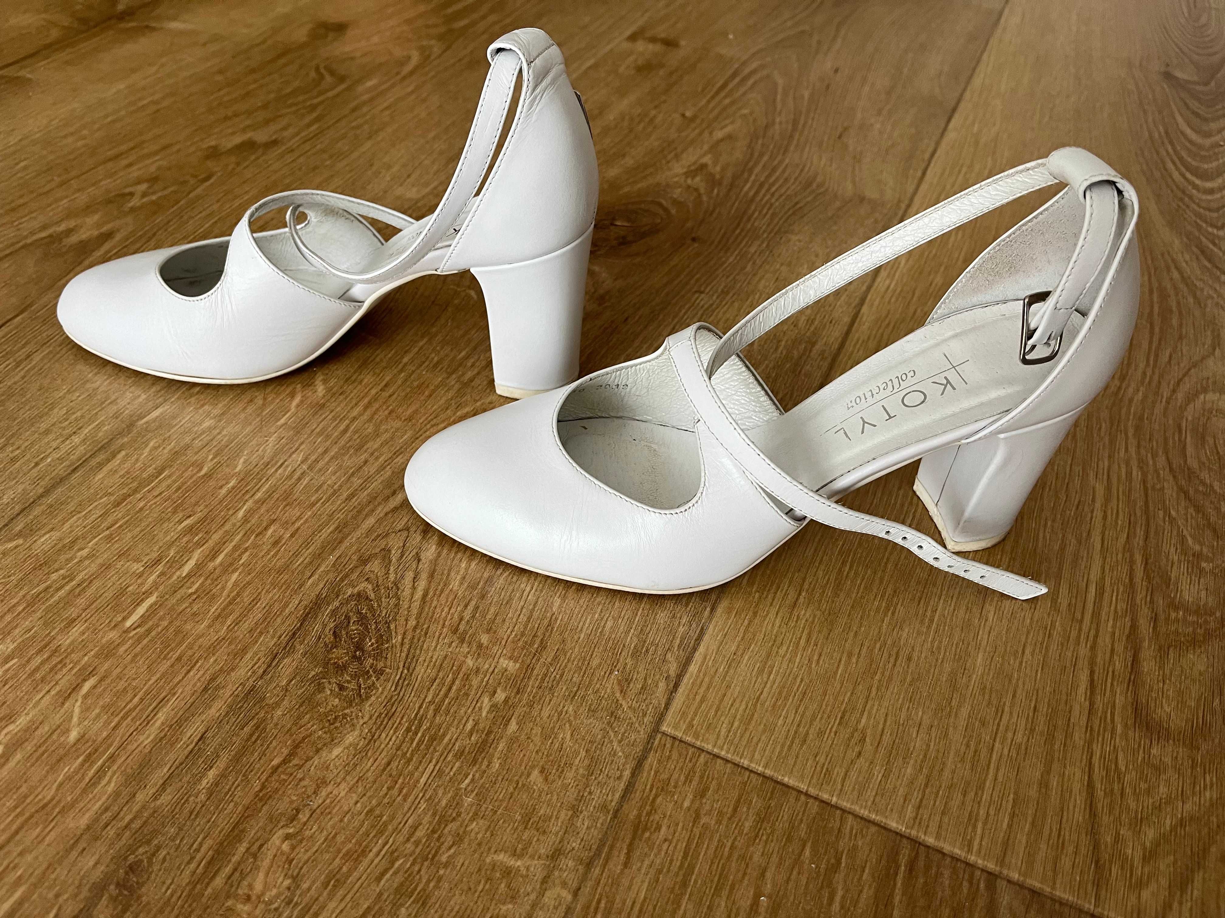Buty ślubne białe Kotyl, r. 37, skóra, SUPER WYGODNE, obcas 7cm