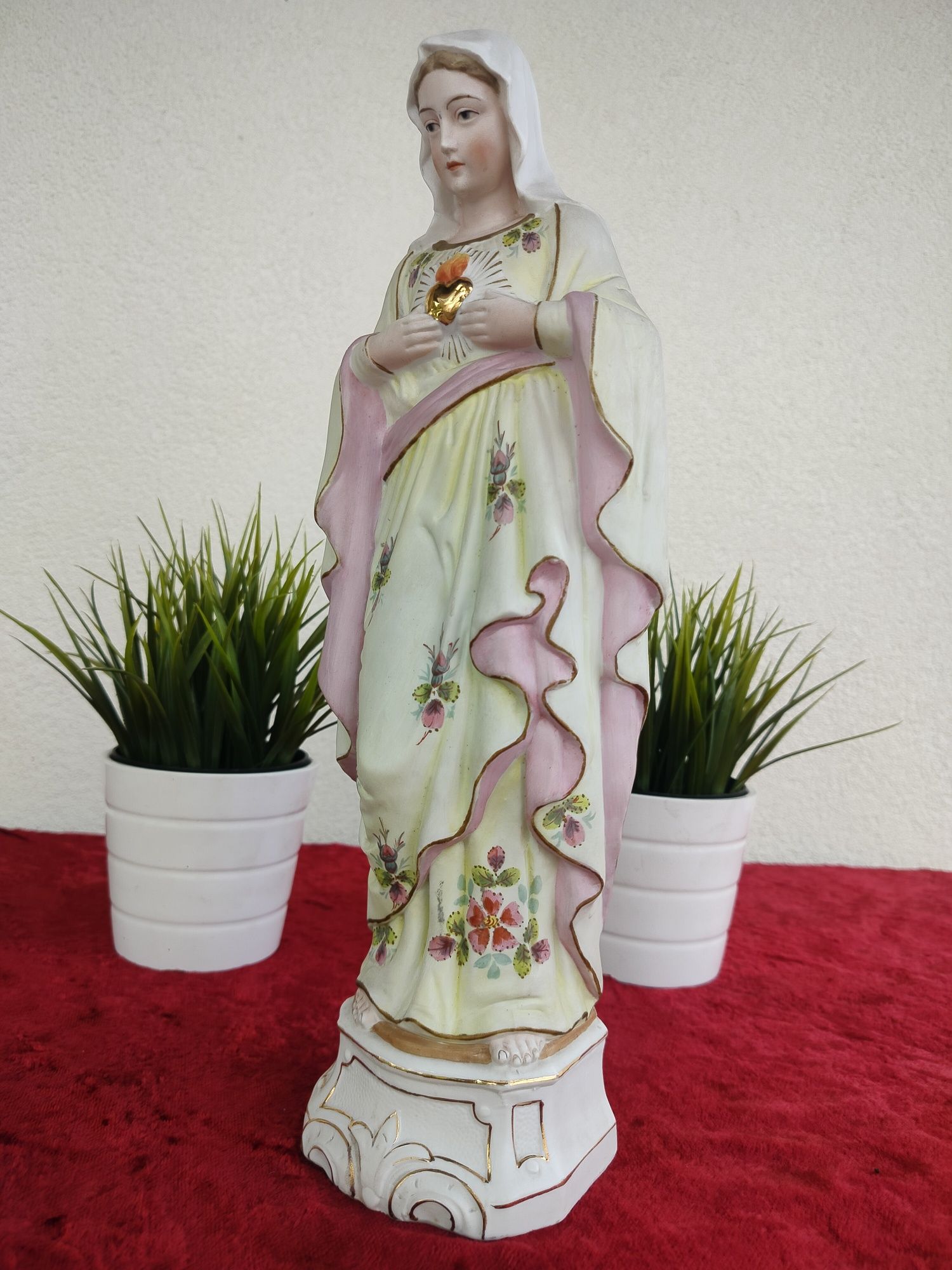 Stara piekna duza Biskwitowa figurka Serca Maryi Matka Boska porcelana