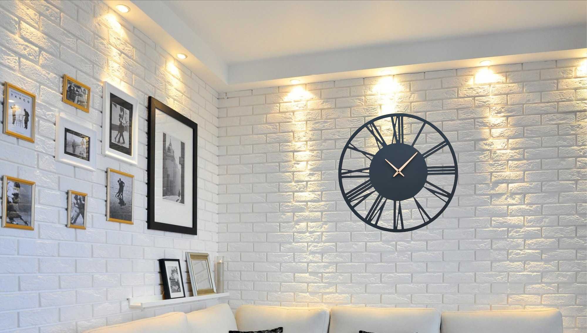 Nowy czarny super Zegar ścienny drewniany Loft cichy mechanizm 50cm