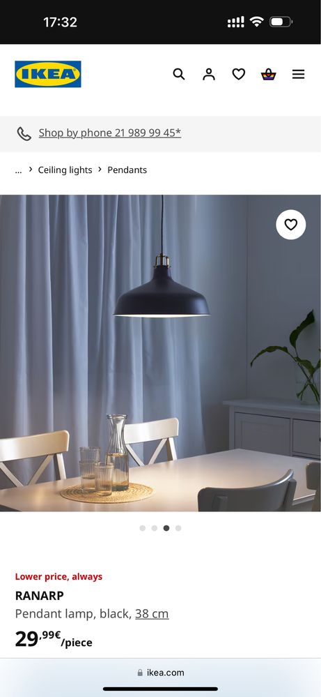 Candeeiro Ranarp ikea - NOVO