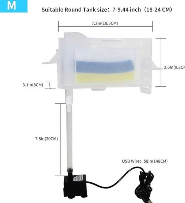 Акваріумний напівкруглий фільтр UPETTOOLS з водяним насосом.